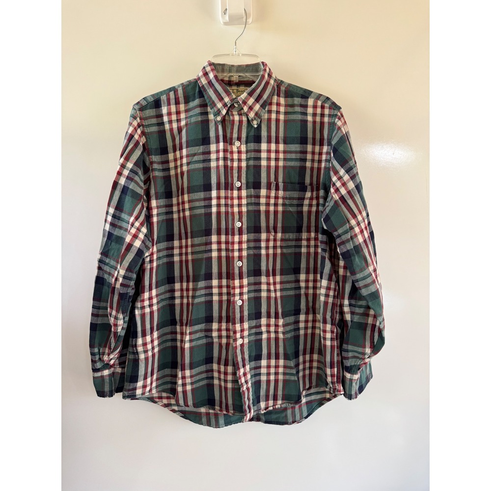 Vintage LL Bean Plaid Flannel Shirt Mens Medium Made in USA Green Red Cotton